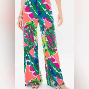 CHICO’S The Ultimate Fit Palazzo Pant Knit  Wide Leg Tropical Print Size XL